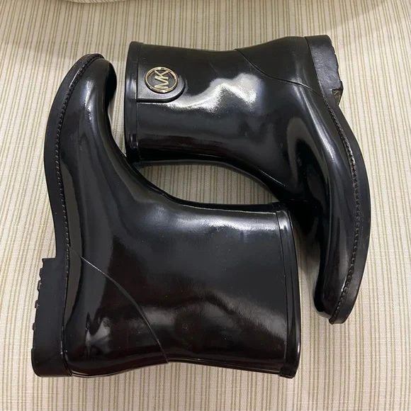 Michael Kors Benji Black Glossy Rain Boots Women’s Size 9 - Picture 1 of 6